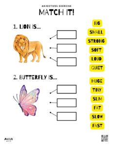 animals adjectives activity page