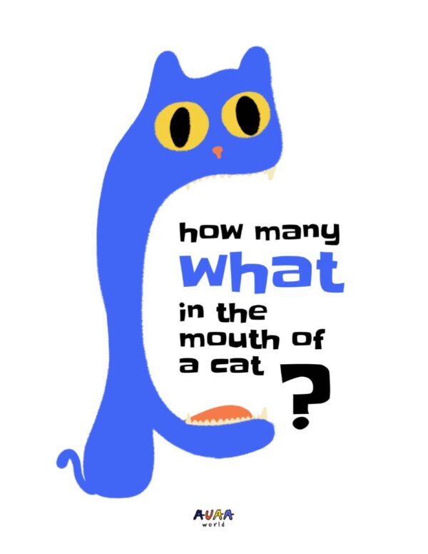 I spy book where you have to spot and tell how many and what objects are in a mouth of a cat