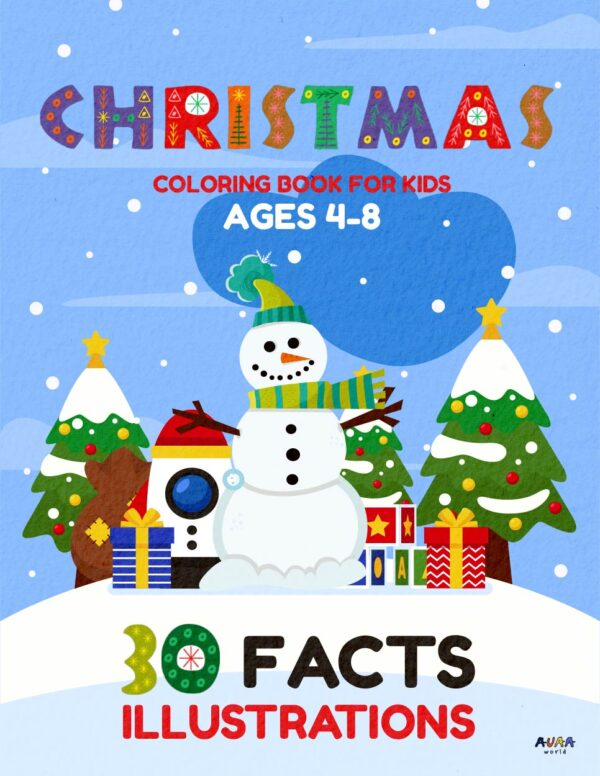 Christmas themed coloring book for kids with fun facts