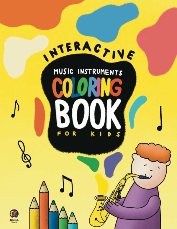 cover of interactive music instruments coloring book for kids