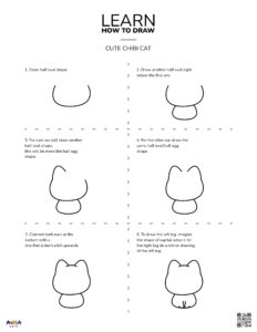 learn how to draw chibi cat step by step printable activity sheet