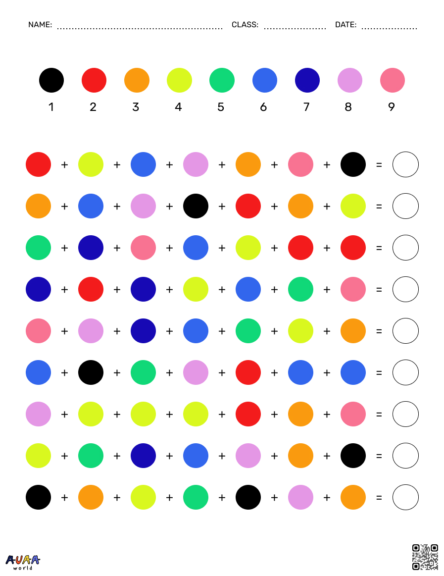 addition color spots math game worksheet