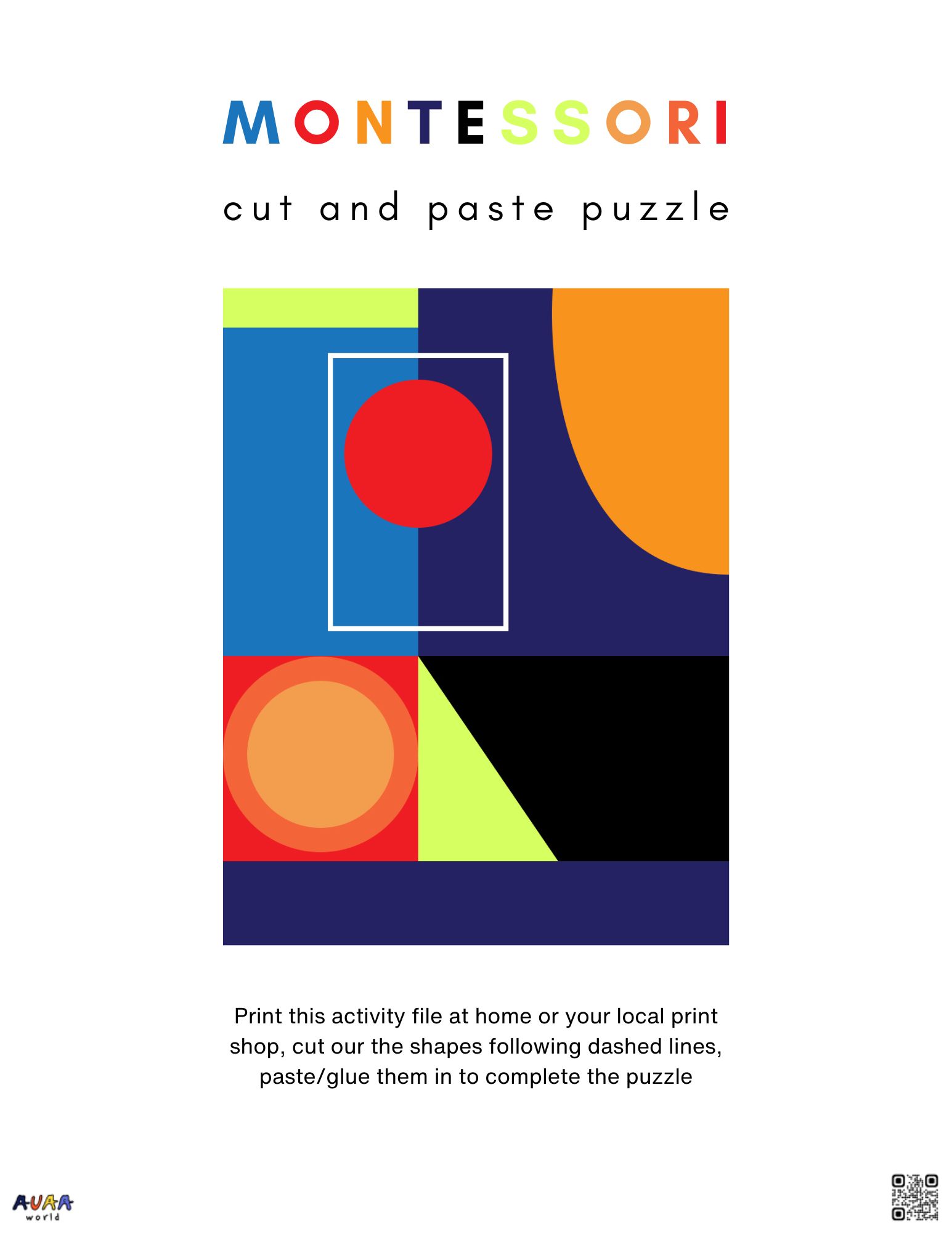 printable montessori cut and paste puzzle game for kids and adults