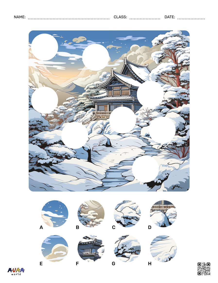 Christmas and winter visual spot it puzzle worksheet