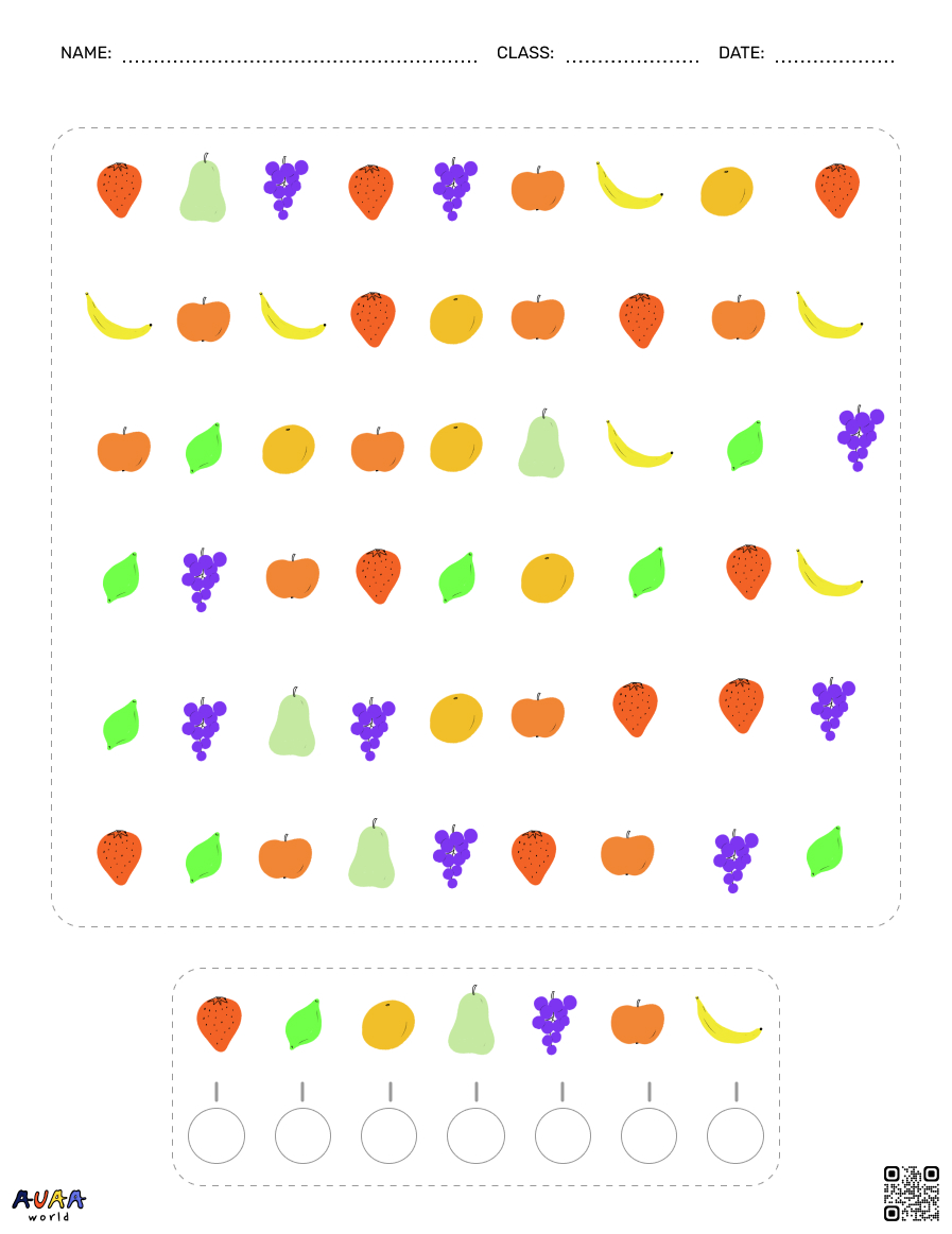fruits math counting puzzle worksheet