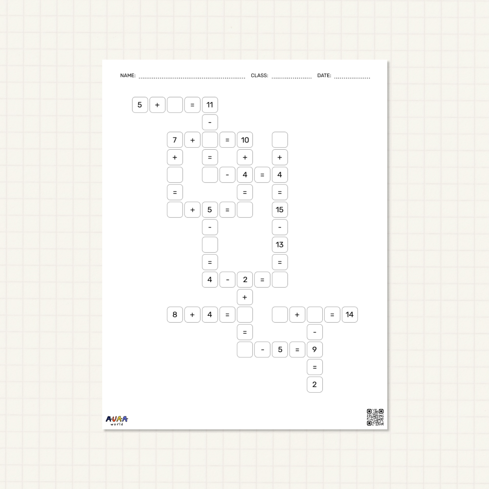 math crossword style puzzle worksheet