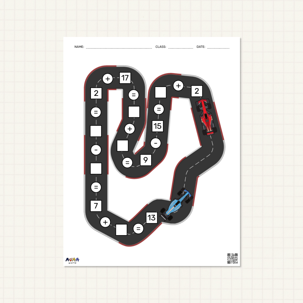 car themed Math Addition Printable Activity Sheets For Kids