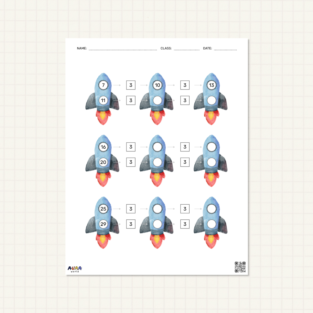 space rocket math practice sheets for kids
