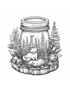 cat in a jar cute coloring page