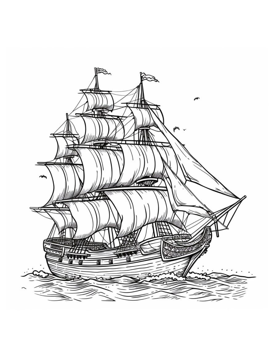 ship in the sea coloring page