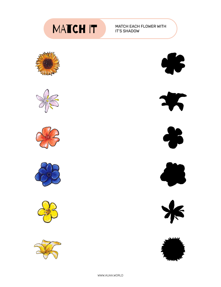 shadow matching activity sheet printable for kids