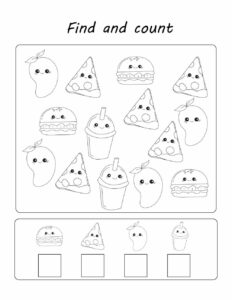 Kawaii find and count activity worksheet for kids