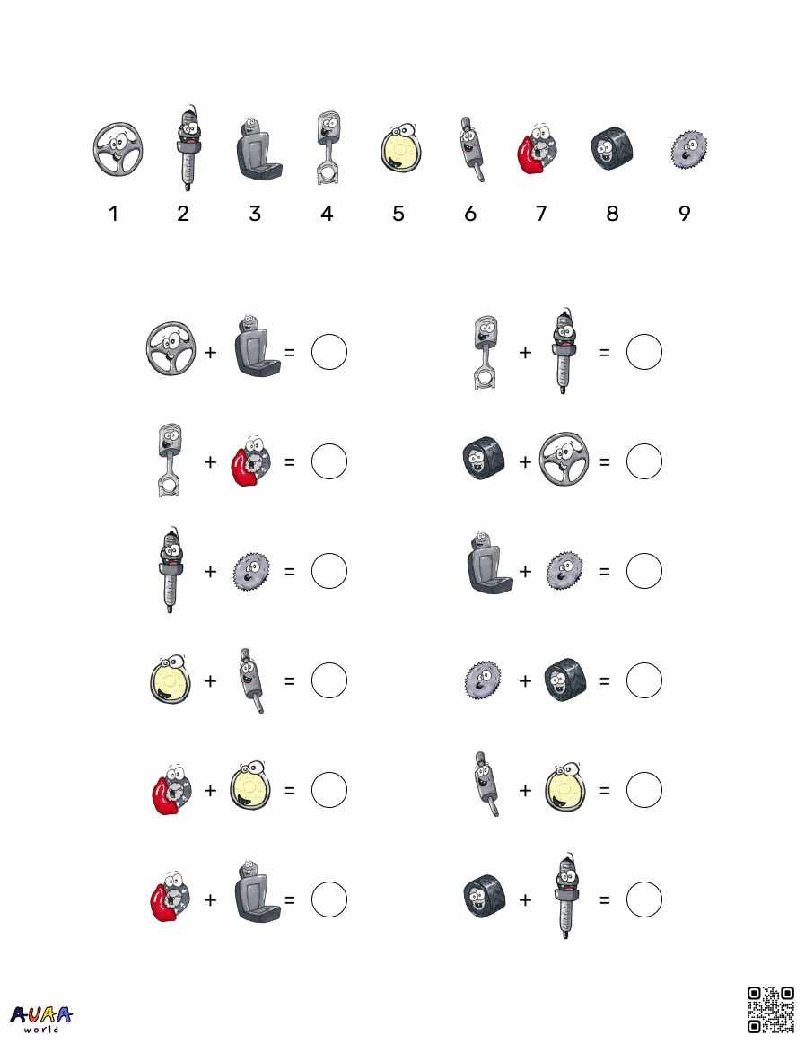 Free Printable Math Addition Worksheet With Car Parts